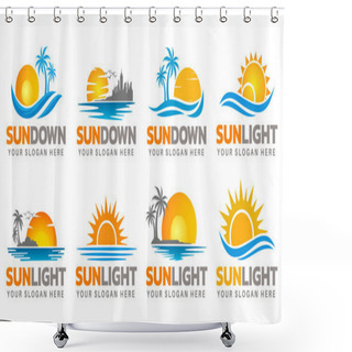 Personality  Creative Sundown Logo Design Bundle - Sea Sun Logo Shower Curtains