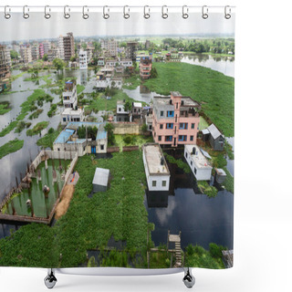 Personality  Houses Are Seen Surrounded By The Flood Water At Lowland Area Of The Dhaka City In Bangladesh, On August 8, 2020 Shower Curtains