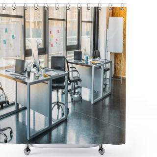Personality  Working Tables With Computers And Laptops In Business Office Shower Curtains