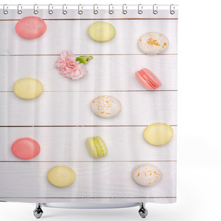 Personality  Variety Of Fresh Macaroons In Waffle Cones Shower Curtains