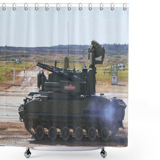 Personality  Modern Tank At The Tank Biathlon Competition In Alabino Near Moscow During The Army-2020 Forum Shower Curtains