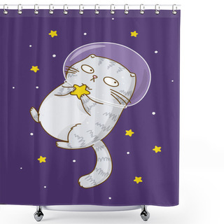 Personality  Cute Scottishfold Cat Astronaut On Starry Space Background  Shower Curtains