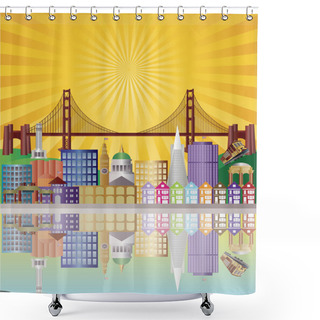 Personality  San Francisco City Skyline At Sunrise Illustration Shower Curtains