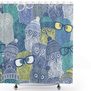 Personality  Seamless Pattern With Cute Owls In Hats And Glasses. Shower Curtains