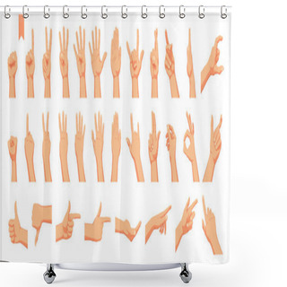 Personality  Set Of Realistic Human Hands, Signs And Gestures, Figures And Finger Movements Isolated Vector Illustrations On A White Background Shower Curtains