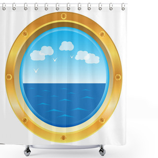 Personality  Yellow Porthole Window With Sea View Shower Curtains