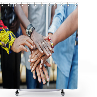 Personality  Group Of Five African College Students Spending Time Together On Shower Curtains