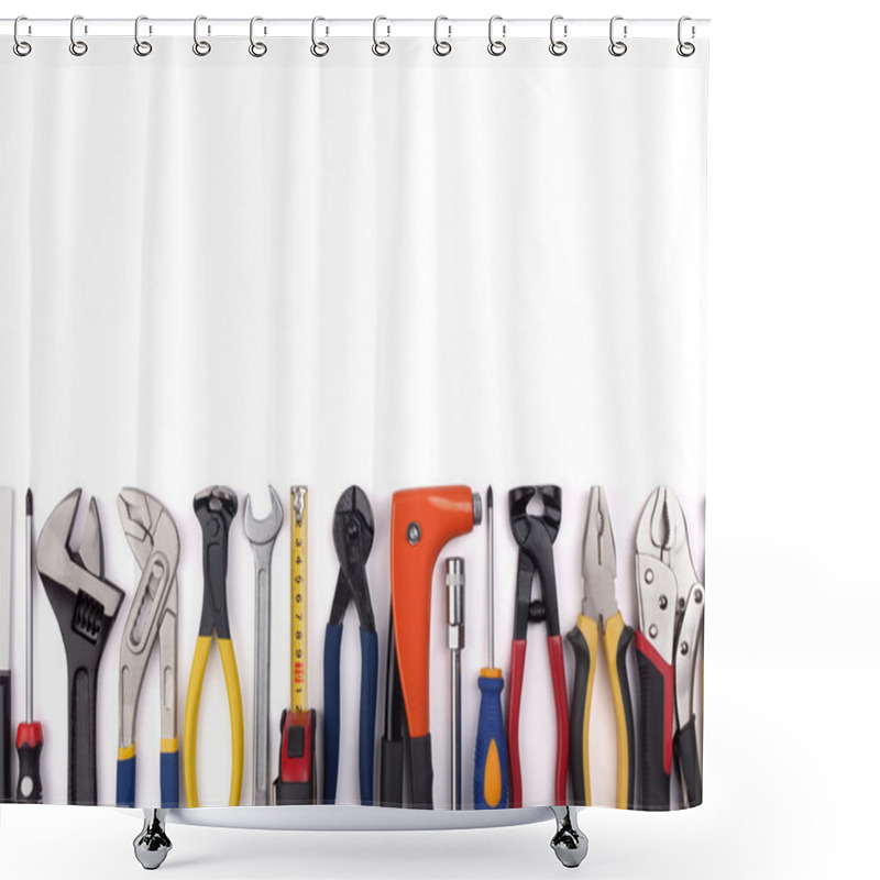 Personality  Work tools on white background. shower curtains