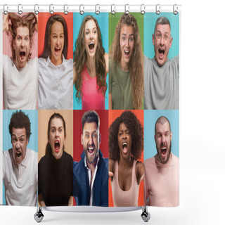 Personality  Angry People Screaming. The Collage Of Different Human Facial Expressions, Emotions And Feelings Of Young Men And Women. Shower Curtains