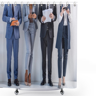 Personality  Group Of Successful Business People In Suits Standing By The Wall Shower Curtains