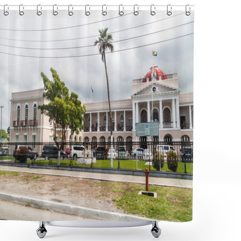 Personality  GEORGETOWN, GUYANA - AUGUST 10, 2015: Building Of The Parliament In Georgetown, Capital Of Guyana. Shower Curtains