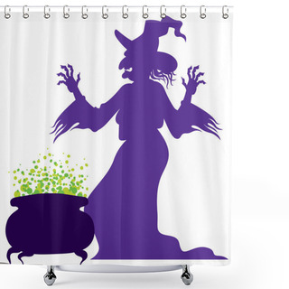 Personality  Old Scary Witch With Magic Cauldron Shower Curtains