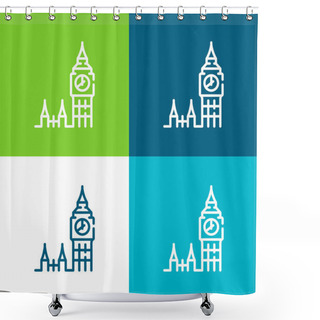 Personality  Big Ben Flat Four Color Minimal Icon Set Shower Curtains