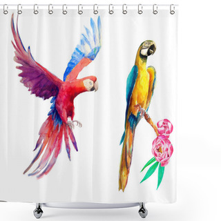Personality  Two Watercolor Parrots Shower Curtains