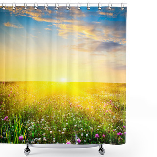 Personality  Sunset Above The Flowers Shower Curtains