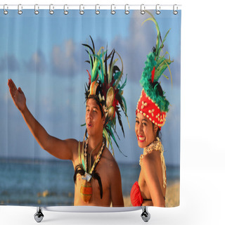 Personality  Young Polynesian Pacific Island Tahitian Dancers Couple Shower Curtains