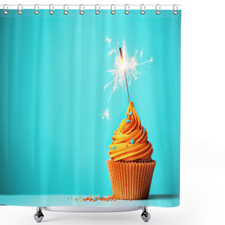 Personality  Orange Cupcake With Sparkler Shower Curtains