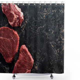 Personality  Top View Of Raw Beef Parts On Black Marble Surface Shower Curtains