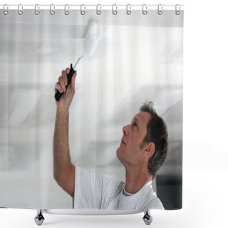Personality  Man Painting His Ceiling White Shower Curtains