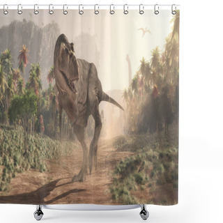 Personality  Tyrannosaurus Rex In The Jungle. This Is A 3d Render Illustration Shower Curtains