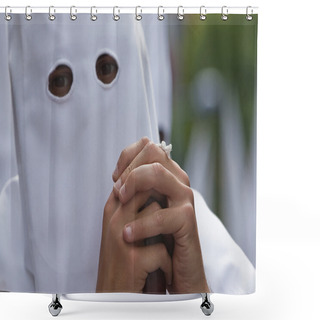 Personality  Detail Penitent Red Holding A Candle During Holy Week Shower Curtains