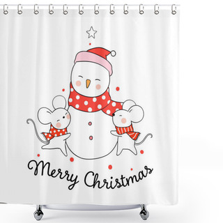 Personality  Drawn Rats Huggnig Snowman For Christmas Day And New Year. Vector Illustration Shower Curtains