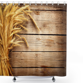 Personality  Wheat Ears On The Wooden Table. Harvest Concept Shower Curtains