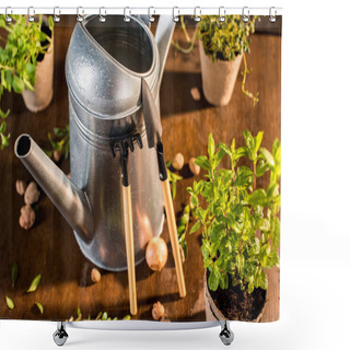 Personality  Watering Can And Garden Tools  Shower Curtains