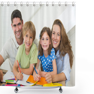 Personality  Parents With Children Drawing Shower Curtains