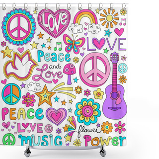 Personality  Peace Love And Music Notebook Doodles Vector Shower Curtains