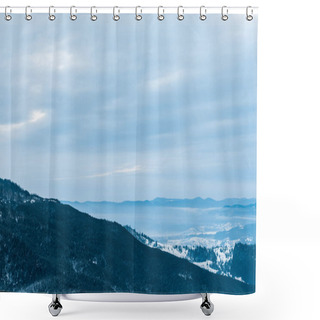 Personality  Scenic View Of Snowy Mountains And Cloudy Sky Shower Curtains