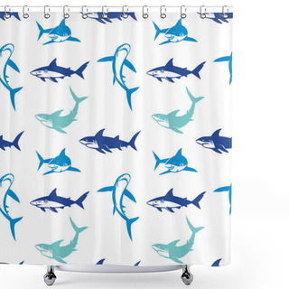 Personality  Sharks Silhouettes Seamless Pattern. Shower Curtains