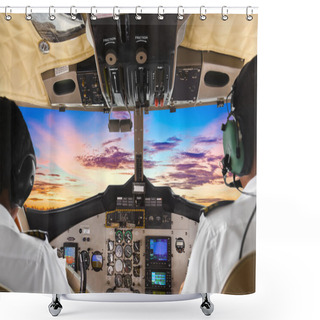 Personality  Pilots In The Plane Cockpit And Sunset Shower Curtains