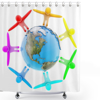 Personality  Peoples Holding Hands Around The Earth Shower Curtains