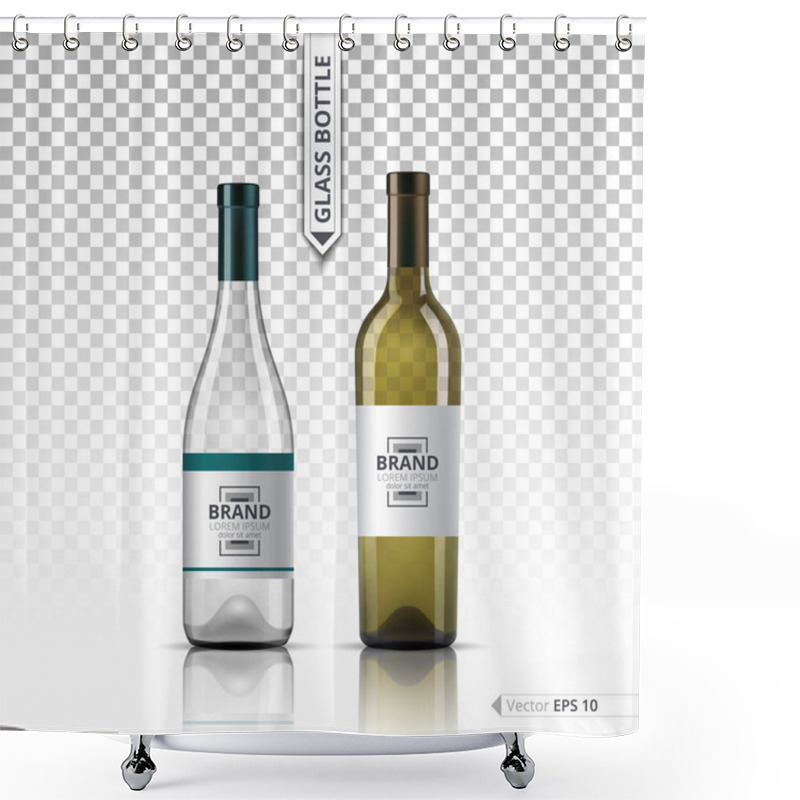 Personality  White Wine And Brandy Or Liquor Bottles Isolated On Transparent Background. Vector 3d Detailed Mock Up Set Illustration Shower Curtains