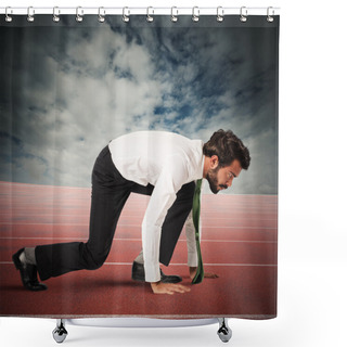 Personality  Businessman In Position To Start A Race Shower Curtains