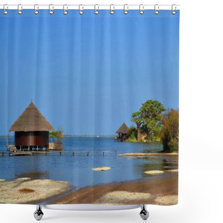 Personality  Beautiful Relaxing Remote Water Bungalows, Les Collines De Niassam, Senegal Shower Curtains