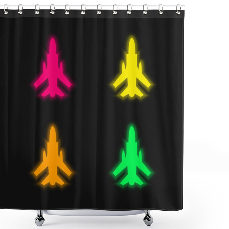 Personality  Army Airplane Bottom View Four Color Glowing Neon Vector Icon Shower Curtains