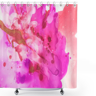 Personality  Textured Violet And Red Splashes Of Alcohol Inks As Abstract Background Shower Curtains