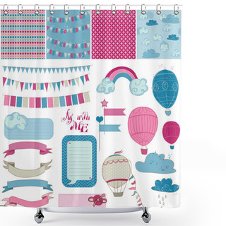 Personality  Scrapbook Design Elements - Party, Balloons And Parachute Shower Curtains