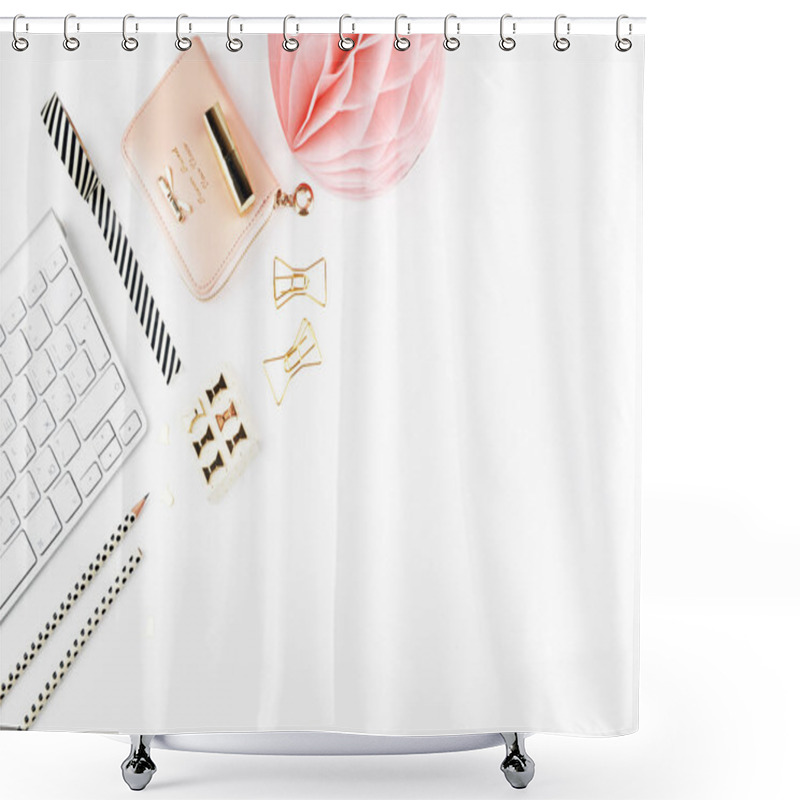 Personality  Office white table top view, stationery gold shower curtains