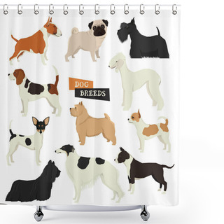 Personality  Dog Collection Geometric Style Vector Set Of Different Dog Breed Shower Curtains
