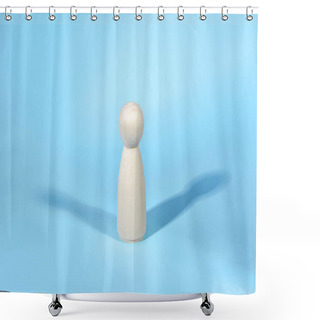 Personality  Wooden Figure With Two Shadows On Blue Backdrop. Abstract Concept Of Lonely Person. Shower Curtains