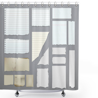 Personality  Vector Pieces Of Torn Notebook. Torn Pieces Of Paper Set. White Blank Paper Sheets In A Cage, In A Line And Aged. Elements For You Design. Eps 10 Shower Curtains