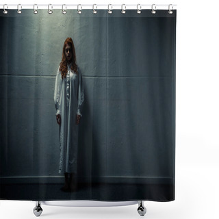 Personality  Demonic Obsessed Girl In Nightgown Standing Near Wall Shower Curtains