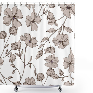 Personality  Vector Flax Floral Botanical Flowers. Gray Engraved Ink Art. Seamless Background Pattern. Shower Curtains