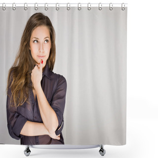 Personality  Fashionable Young Brunette. Shower Curtains