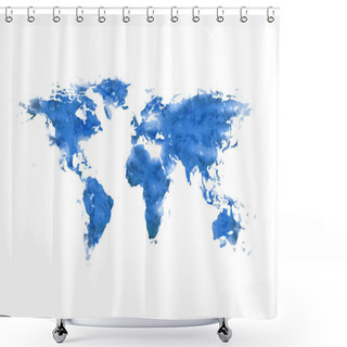 Personality  World Map Blue Ink Isolated On White Background  Shower Curtains