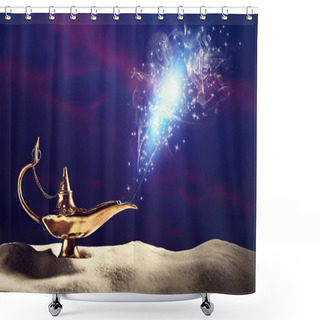 Personality  Genie Appearing From Magic Lamp Of Wishes. Fairy Tale  Shower Curtains