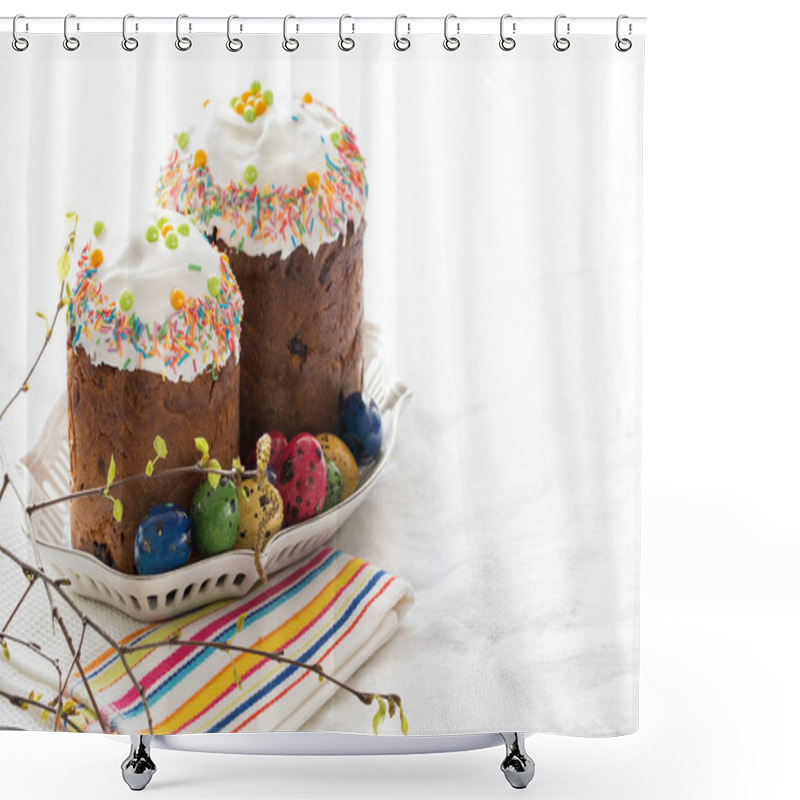 Personality  Russian easter cakes Kulich with dyed quail eggs shower curtains
